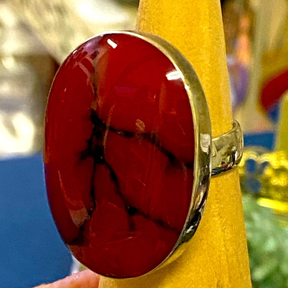 Huge Red Jasper Sterling Silver Cocktail Statement Ring Size 8